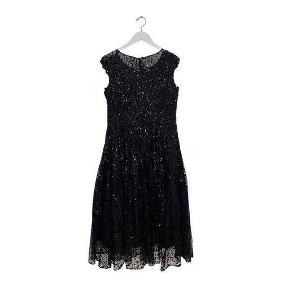 Mac Duggal A20398 Black Floral Embroidered Sequin Midi Dress Size 8 $498 - Picture 5 of 7